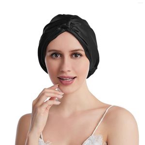 Bérets Double-Couche Satin Bonnet de Sommeil Style Classique Soie Naturelle Respirant Nuit Bonnet Chapeaux Sangle Élastique Tête Pour Cheveux Bouclés Chapeau