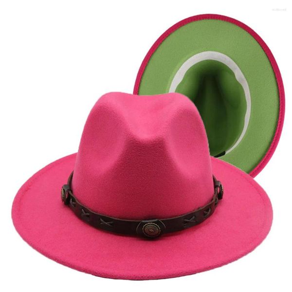 Boinas Sombrero de doble cara Color a juego Sombrero de lana Top de lana para hombre Gorra de jazz en accesorios de cinturón Spot Flat Brim Soft Fedora Wholease