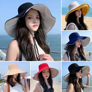 Bérets Hat de seau pliable à double face pour femmes Girls Summer Sun Visor Pisherman Cap Anti-UV Big Brim Suncreen Chapeaux Caps