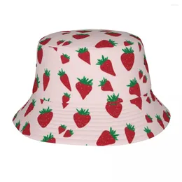 Bérets Hat de seau de fraise rêveur pour fruits unisex Modèle de pêcheurs Chapeaux de pêche drôles Bouchons de pêche doux pliant hip hop imprimé