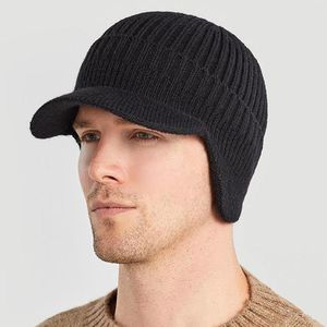 Berets Ear Knitted Hat Men Winter Outdoor Peaked Fashion Casual Cycling Warmth Sunhat J3e9