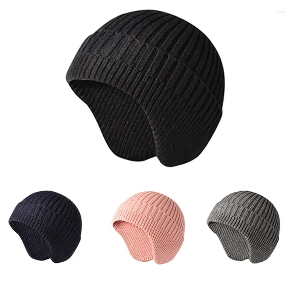 Bérets Oreille Protation Chapeau Tricoté Couleur Unie Bonnet En Laine Hiver Chapeaux Chauds Femmes Casquettes Automne Bonnets Sport De Plein Air Casquette Hip Hop