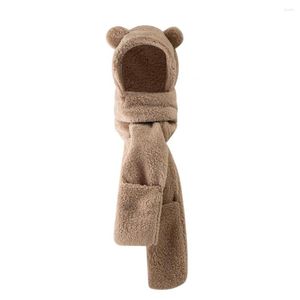 Bérets Protection des oreilles respirant garder au chaud femmes mignon dessin animé ours écharpe gants chapeau ensemble hiver à capuche pour la vie quotidienne