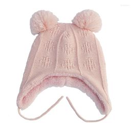 Berets Earlap Hat Winter Boy Girl Boanie Kids Warm Fleece Pompom Outdoor Skiing Accessoire voor baby peuters