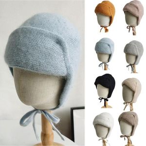 Boina con orejeras para mujer, gorro de punto de Angora cálido para otoño, accesorio para esquiar al aire libre, regalos para adolescentes