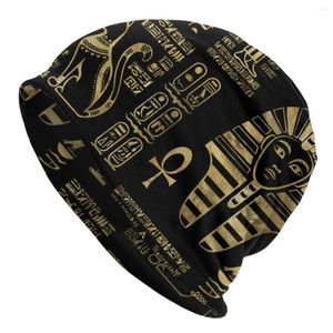 Bérets hiéroglyphes égyptiens et divinités or sur bonnet noir, chapeaux tricotés, Skullies égyptiens, bonnet unisexe chaud pour la tête