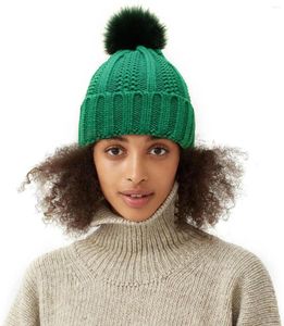 Bérets Counbed tricot élastique Chapeau en tricot pour la protection des cheveux épais pom doux ski chaud beft hiver laine thermique laineux chapeaux enleceau bordé