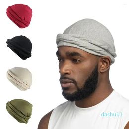 Bérets Élastique Turban Chapeau Couleur Unie Vintage Style Ethnique Pour Hommes Chaud Respirant Confortable Enveloppement De Tête