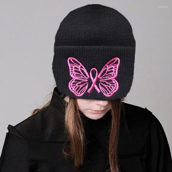 Boinas Elástico A prueba de viento Sombrero de invierno Punto Bordado Mariposa para mujeres Hombres Mantenga la oreja caliente Suave Suministros para el clima frío