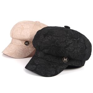 Barets elegante baret femme 2021 winter hoed bloemen brief ontwerper vintage sboy cap achthoekige roze caps voor vrouwen