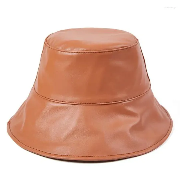 Bérets élégants dames décontracté marque chapeau automne en peau de mouton naturelle en cuir seau chapeaux pour femmes casquettes noires femmes véritable casquette