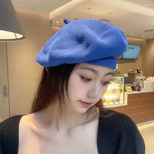 Boinas elegantes Punk invierno cálido para niñas Color sólido gorras de pintor coreano sombrero de arte francés gorro británico sombreros de punto para mujer