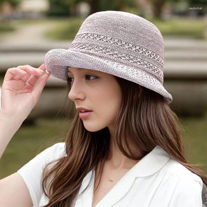 Beretten elegante dunne adembare emmer hoed klassieke vaste kleur geruite cloche hoeden casual visser cap voor vrouwelijke meisjes