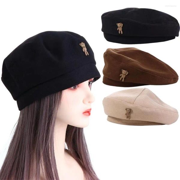 Berets Elegant Vintage Couleur solide Keep Cartoon Cartoon Hat pour filles Bear Beret Octogonal Cap Women Caps Painter