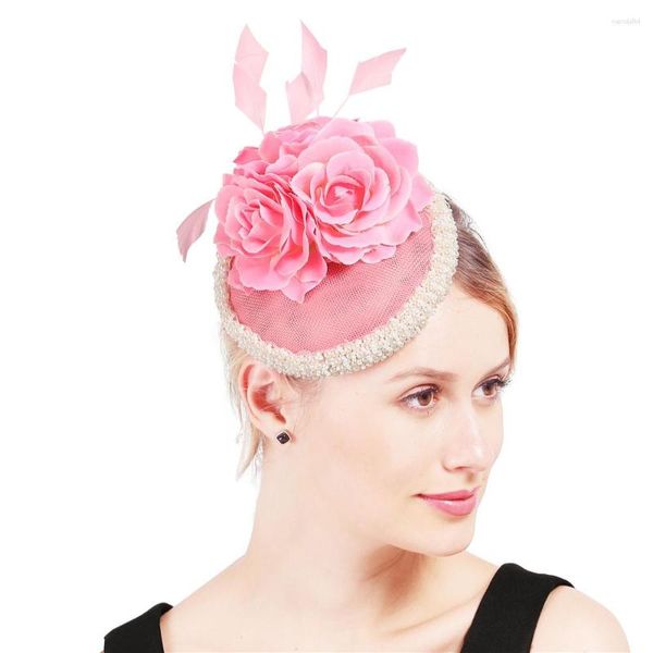 Boinas elegantes para mujer, tocados de boda elegantes, accesorios para el cabello, sombrero de fieltro Formal rosa para mujer, diademas para novia