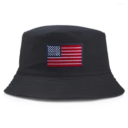 Bérets brodés drapeau national chapeaux de pêcheur pour hommes et femmes mode USA chapeau de bassin à dessus plat