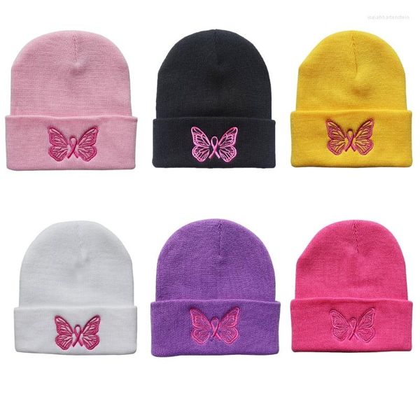 Bérets brodés à motif papillon pour adultes, chapeau élastique, chaud d'hiver, tricoté, cadeaux froids pour étudiants et adolescents