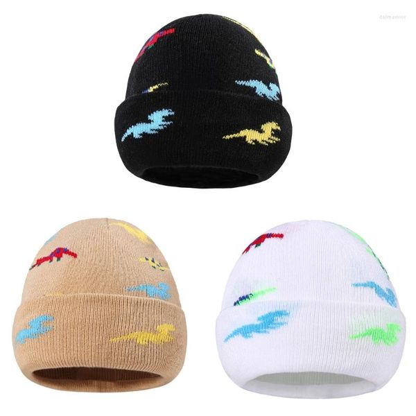 Bérets brodés à motif de dinosaure, chapeaux d'hiver tricotés pour enfants, chapeau chaud d'extérieur, accessoires pour vêtements de bébé