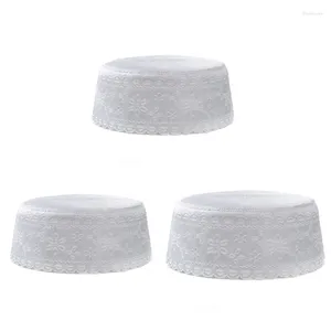 Bérets brodés en relief pour hommes, chapeau Turban respirant, prière islamique Kufi EID Ramadans Hijabs, casquettes supérieures, crâne arabe