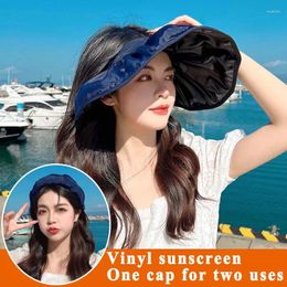Boinas Sombreros de visera superior vacíos Protección UV Uso dual Aro para el cabello Sombrero para el sol para mujeres Playa al aire libre Suave plegable Sombreros de cubo de ala ancha Sombrero para el sol