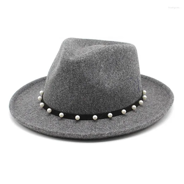 Bérets Angleterre Élégant Femmes Fedora Chapeaux Perle Accessoires Rétro Français Hepburn Style Chapeau Robe De Soirée De Mariage Jazz Feutre Mujer