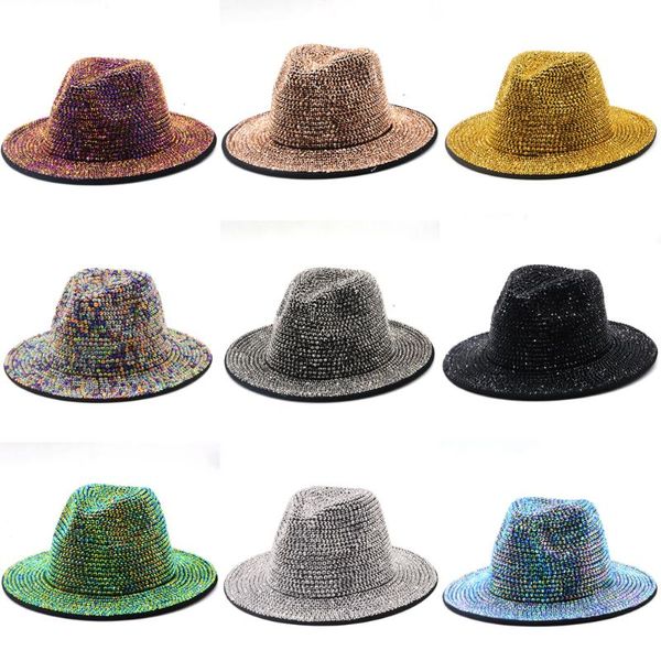 Bérets Angleterre Rétro Strass Fedora Unisexe Party Club Jazz Chapeau Haut De Forme Pour Femmes Et Hommes Stage Business Vêtements AccessoiresBérets BéretsBere