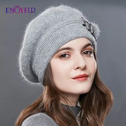 Baretten ENJOYFUR Kasjmier barethoed Vrouwelijk konijn Gebreide winterhoeden Caps Dame Middelbare leeftijd cap Mode Strikknoop Bal Gorro Warme muts 231102