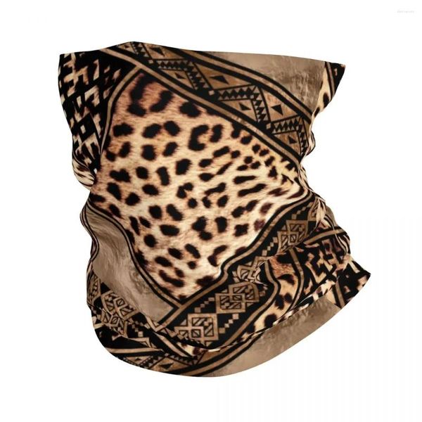 Bérets Ornements ethniques Leopard Imprimé Bandana Neck Gaiter pour la randonnée Running Woman Men enrouler écharpe cutanée animale cagoule