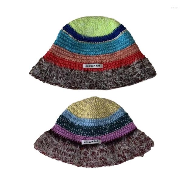 Bérets de style ethnique Cap Girls Bonnet Y2K Crochet Stripe Set Tripe Headress Summer Drop