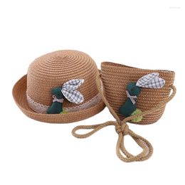 Berets Europe America Bud Silk Children Sun Hat Bag Set Spring Summer Beach Stro voor jongensmeisje Kind brede flenzende pet