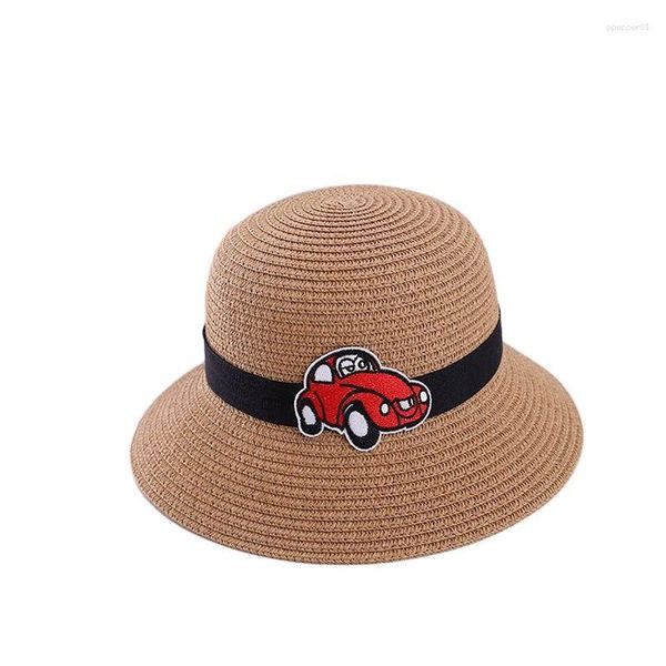 Boinas Europa América Decoración del coche Niños Sombreros de sol Primavera Verano Marca Kid Beach Sombrero de paja de ala ancha para niño 4-8 años de edad