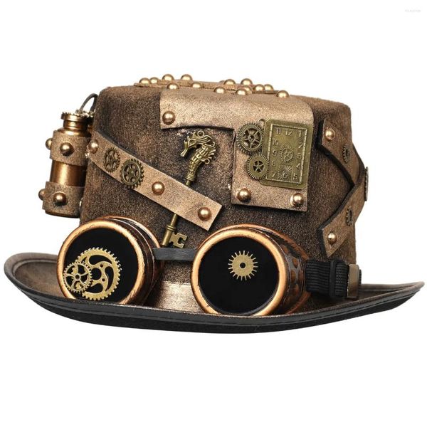 Bérets Européen 2024 Design Night Club Steampunk Rivet Fedoras Adulte Unisexe Cowboy Lunettes Gear Pirate Gothique Cosplay Top Hat Chapeaux