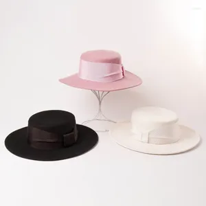 Bérets européens américains automne hiver large ruban ruban délicat laine chapeau plat voyage shopping mode feutre hommes Fedora