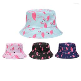 Berets European American Flamingo Bucket Hat dubbelzijdige vrouwen Zon Zomer opvouwbare buitenstrand vissen zonnebrandcrème Caps