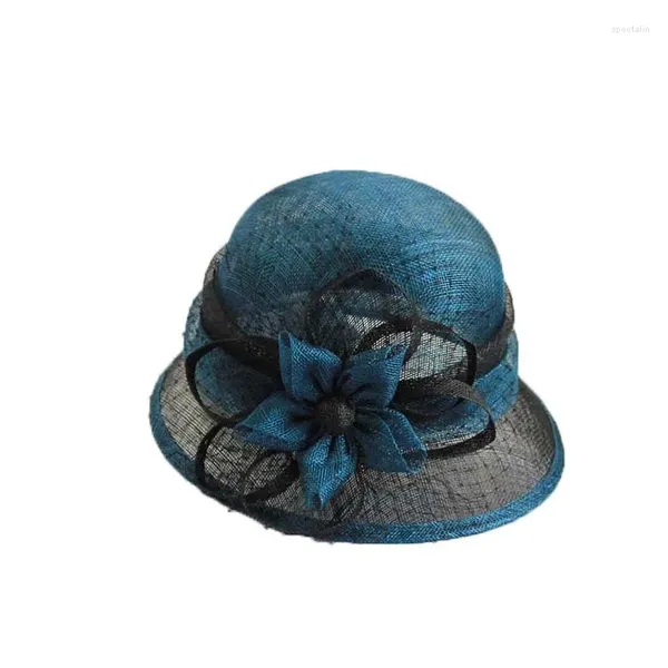 Beretas Fedoras puras europeas para mujeres hechas a mano Beutlet Flower Floather Mesh Fascinator Summer Summer