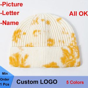 Baretten Fabrieksprijs! Gratis Custom LOGO Ontwerp Winter Tie-kleurstoffen Meloen Huid Beanie Warm Motorkap Casual Cap Ouders-kind Gebreide hiphop Caps