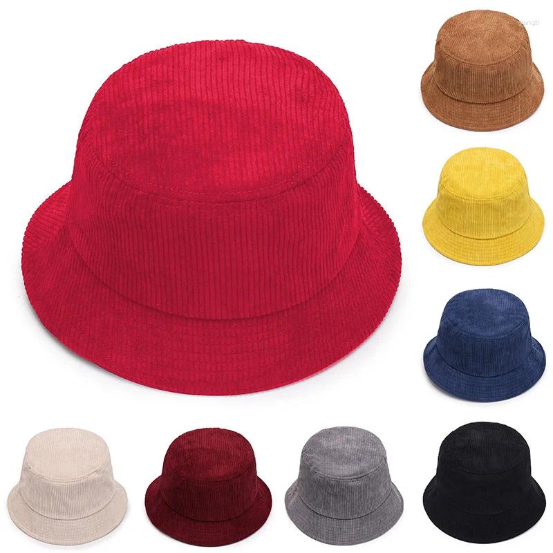 Berets Fall Winter Classic Corduroy Bucket Hat Outdoor Panama Harajuku Fishing Hats For Female Male Unisex Casual Cap