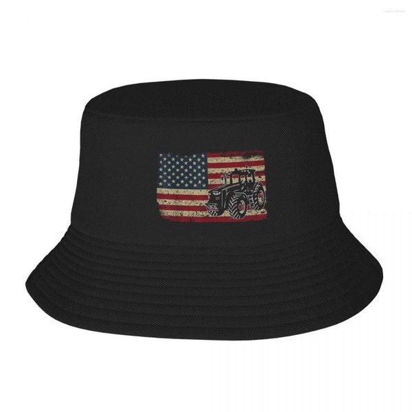 Boinas Tractores agrícolas Bandera de EE. UU. Regalo agrícola patriótico Adulto Pescador Sombrero Bob Cubo Sombreros Hombres Mujeres Gorras Pescador Niña Niño