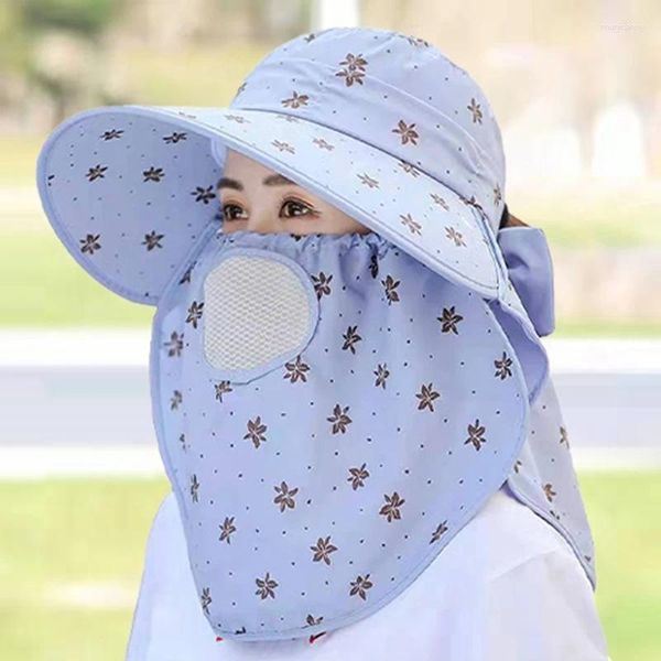 Berets Farm Working Outdoor Sunprotection Face Mask Sunhats for Women Fashion Flower imprimé chapeau d'été UV Protection du soleil