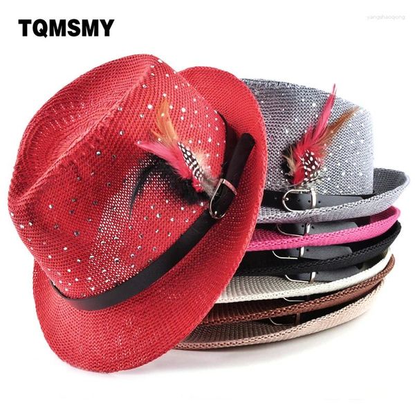 Boinas Fashion 2024 Spring Summer Sun Hats for Women and Mens Jazz Braid Cap Beach Straw Panamá Sombrero de plumas Diamond Femal