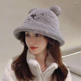 Beretten Fashion Herfst Winter Emmer Hoed vrouwen schattige beren oren visser zachte warme pluche dikke bassin buiten koud bewijs cap