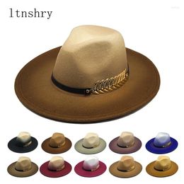 Berets Fashion Autumn Winter Gradient Hat Women Men Fedora Classical Wide Brim Filt Filt Cloche Cape Capeau Imitatie Wool