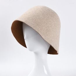 Boinas moda Otoño Invierno lana cubo gorra doble lado Color al aire libre cálido sombrero mujeres plegable pesca vacaciones señora