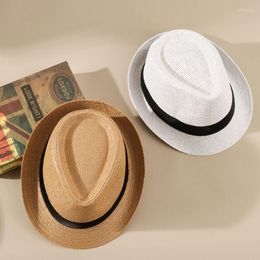 Berets Fashion Beach Wide Brim Summer Jazz Dress Hat Cowboy Fedora Sun Straw Panama Capberets Oliv22