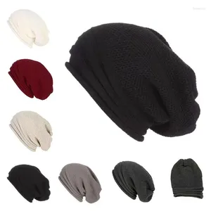Bérets Bonnet de mode surdimensionné hiver chaud casquettes Baggy Slouchy Beanie chapeau hommes femmes couleur unie casquette doux tricoté laine Hip Hop chapeaux