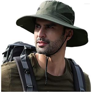 Berets Fashion Boonie Hat Men Fishing Anti-UV Bescherming Zon Outdoor Hoeden opvouwbare brede randvak Safari Caps