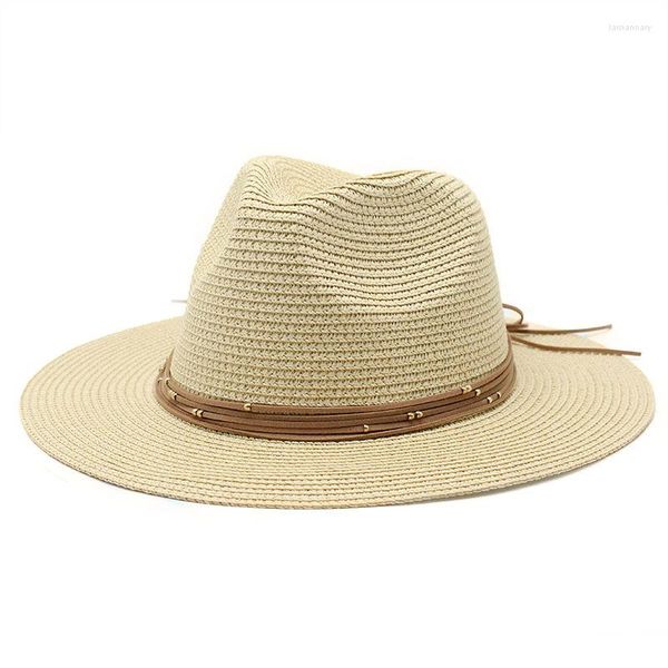 Boinas, sombrero de sol trenzado a la moda para hombres y mujeres, gorras de Jazz de playa de Panamá, gorras de paja transpirables con protección UV para mujeres, gorra de vaquero ajustable