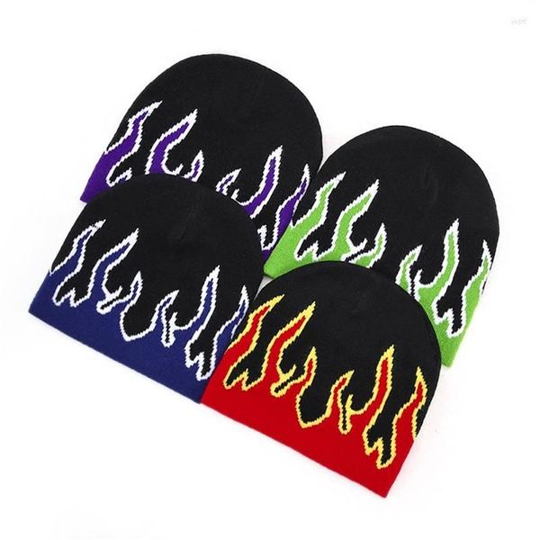 Boinas Marca de moda Otoño Calle Danza Cráneo Fuego Infierno Quemar Llamas Tendencia Hip Hop Tejido Suave WearBonnet Beanie Hat223S