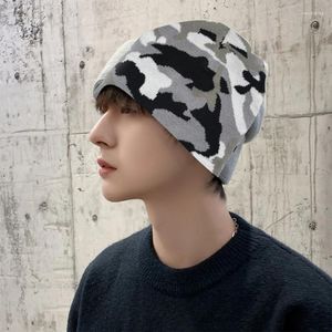 Bérets Mode Camouflage Bonnet Chapeau Pour Femmes Hommes Confortable Crochet Tricoté Pull Cap Y2K Crâne Sport Adulte Coiffe