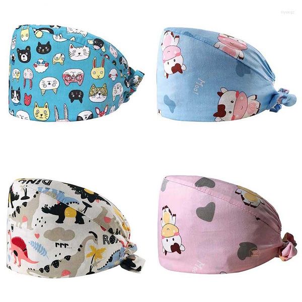 Bérets mode dessin animé unisexe coton réglable chapeaux de travail pour animaux de compagnie casquette d'allaitement anti-poussière élastique chapeau de beauté Salon Baotou gommages